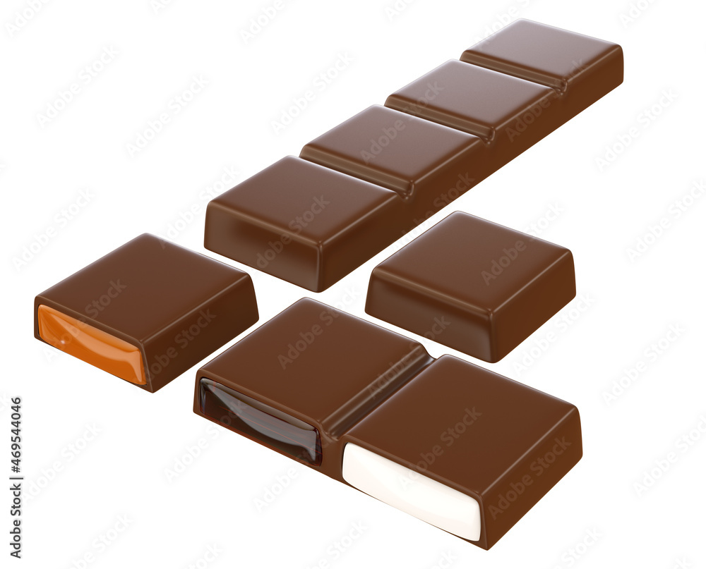 Chocolate coated bar. 3d illustration. Isolated background Chocolate coated bar. 3d illustration. Isolated background