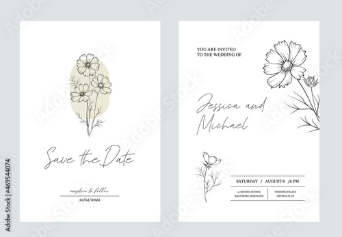 Floral invitation card. Wedding botanical template.