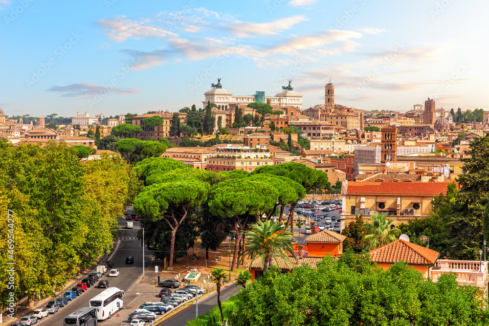 Naklejka premium Main sights of Rome, view from the Janiculan Hill, Italy