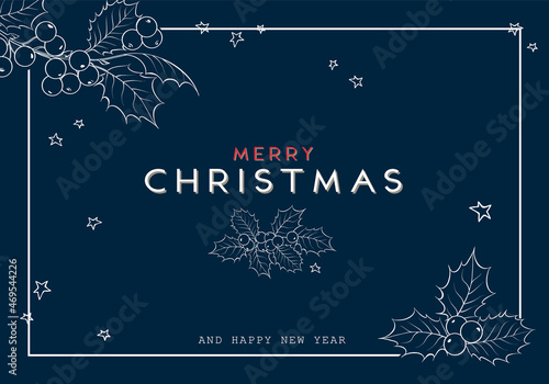 Happy new year background. Greeting card with holly branches.