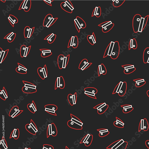 Line Train driver hat icon isolated seamless pattern on black background. Vector