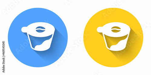 White Pour over coffee maker icon isolated with long shadow background. Alternative methods of brewing coffee. Coffee culture. Circle button. Vector