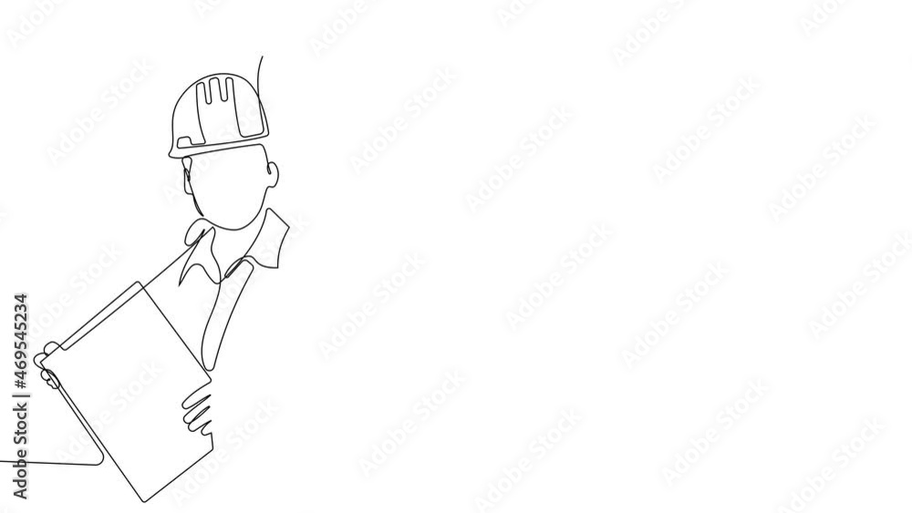 4k animated self drawing of continuous line draw building foreman controlling workman work at construction site. Handyman house renovation service concept. Full length single line animation 4k animated self drawing of continuous line draw building foreman controlling workman work at construction site. Handyman house renovation service concept. Full length single line animation