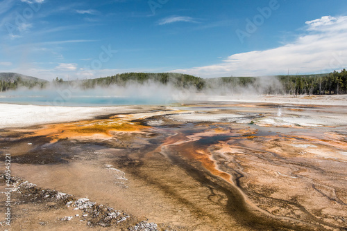 Famous Grand Prismatic Spring basin in Yellowstone National Park