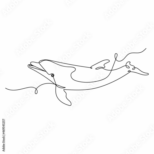 Vector continuous one single line drawing icon of dolphin in silhouette on white background. Linear stylized.