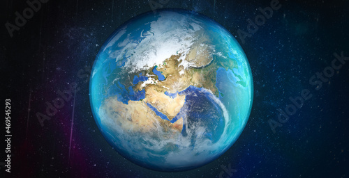 3D render of Blue planet for wallpaper, Panoramic view of the Earth, star and galaxy,