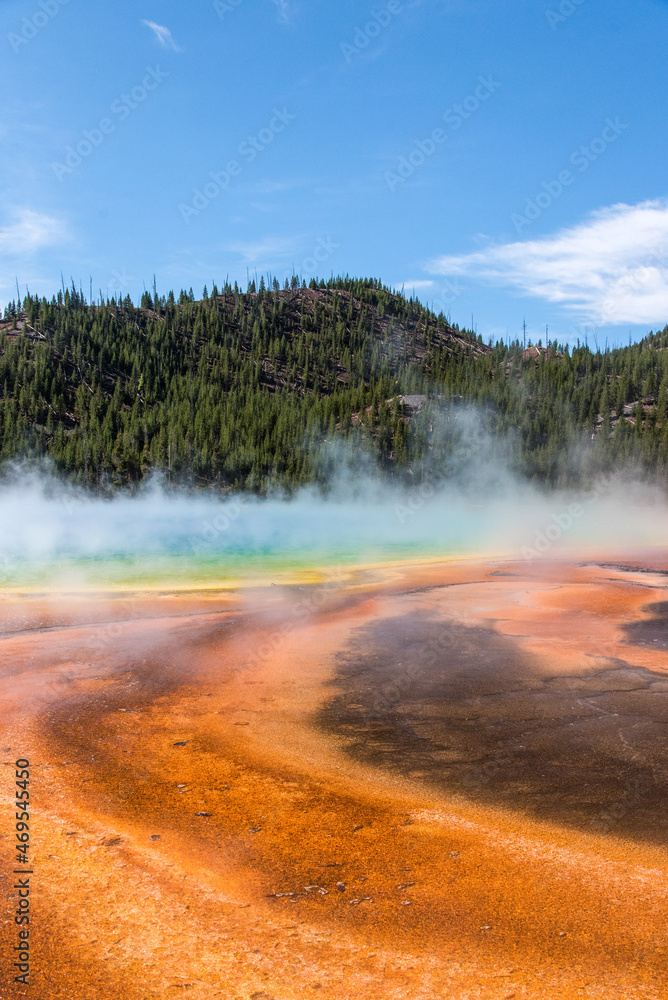 Famous Grand Prismatic Spring basin in Yellowstone National Park Famous Grand Prismatic Spring basin in Yellowstone National Park