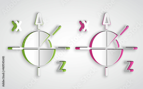 Paper cut Trigonometric circle icon isolated on grey background. Paper art style. Vector