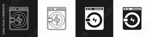 Set Washer icon isolated on black and white background. Washing machine icon. Clothes washer - laundry machine. Home appliance symbol. Vector