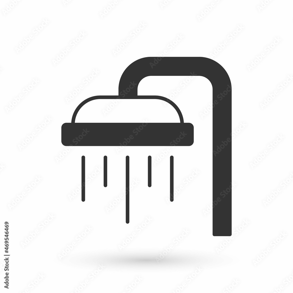 Grey Shower head with water drops flowing icon isolated on white background. Vector Grey Shower head with water drops flowing icon isolated on white background. Vector