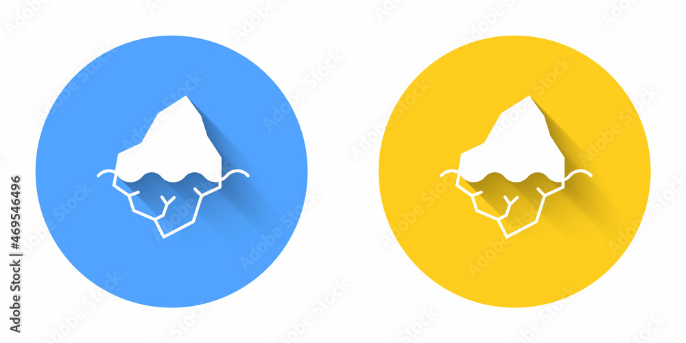 White Iceberg icon isolated with long shadow background. Circle button. Vector White Iceberg icon isolated with long shadow background. Circle button. Vector