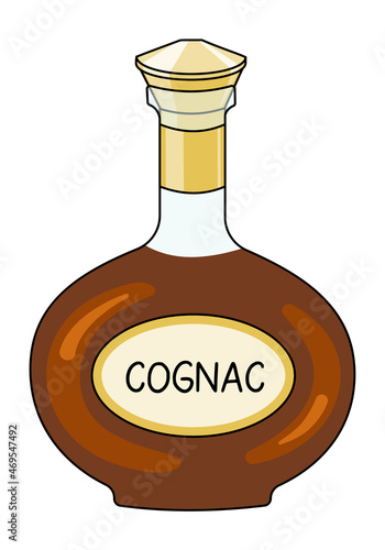 Classic Brandy Cognac in a bottle. Doodle cartoon hipster style vector illustration isolated on white background. Good for party card, posters, bar menu or alcohol cook book recipe