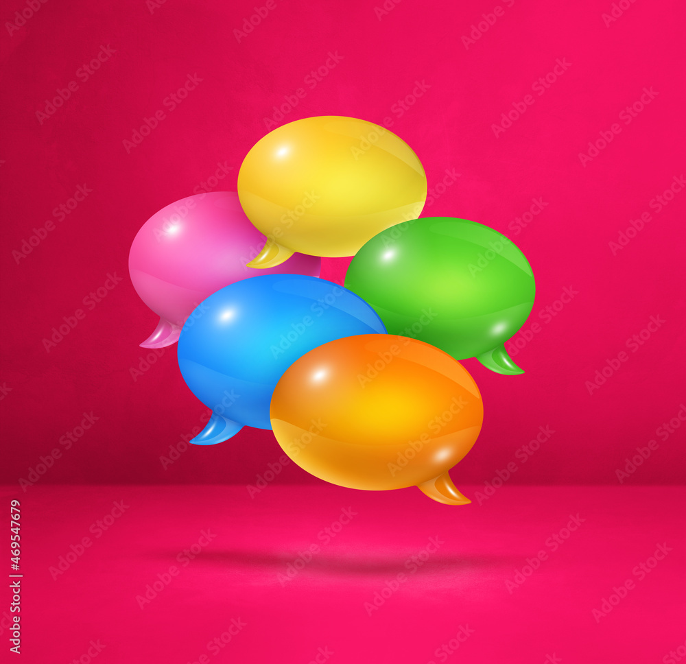 multicolor speech bubbles on pink square background multicolor speech bubbles on pink square background