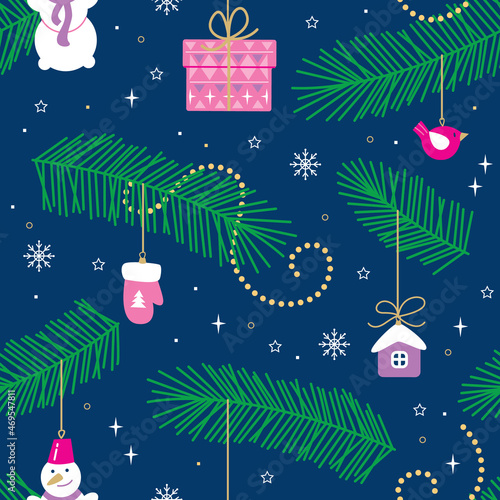 Vector seamless winter pattern. Christmass toys.