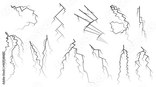 Set Black Outline Simple Line Abstract Collection Lightning Thunderstorm ABackground Light And Shine Electricity Vector Design Style