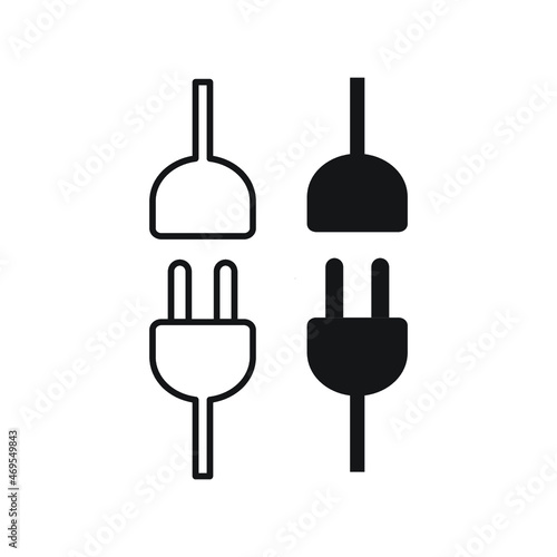 API line and glyph icon. Electric socket with a plug. Connection and disconnection concept.