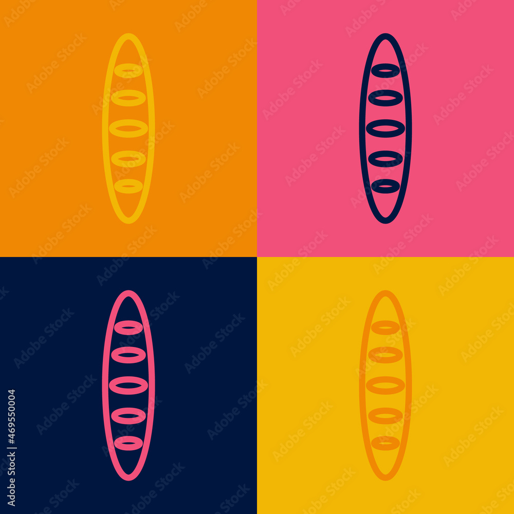 Pop art line French baguette bread icon isolated on color background. Vector Pop art line French baguette bread icon isolated on color background. Vector