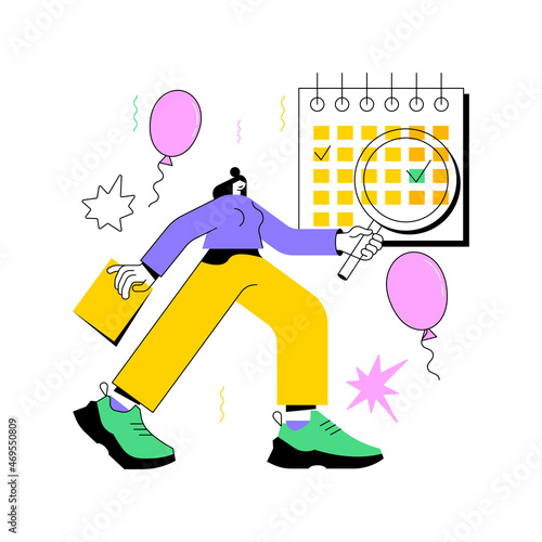 Events abstract concept vector illustration. Corporate events, event calendar, notification, website menu bar, UI element, business meeting, commercial exhibition, schedule abstract metaphor.