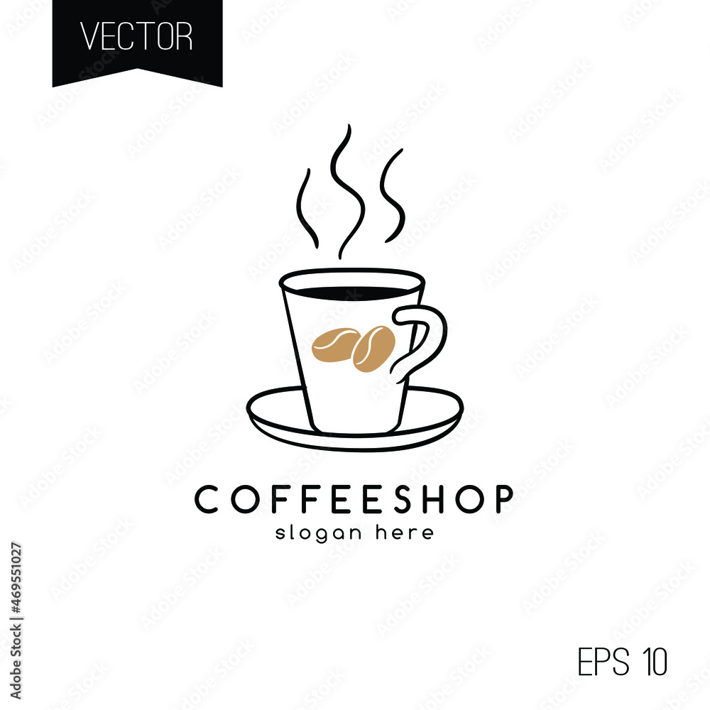 Coffeeshop logo or icon. Сoffee cup isolated on white background. Brown coffee beans. Coffeeshop logo or icon. Сoffee cup isolated on white background. Brown coffee beans.