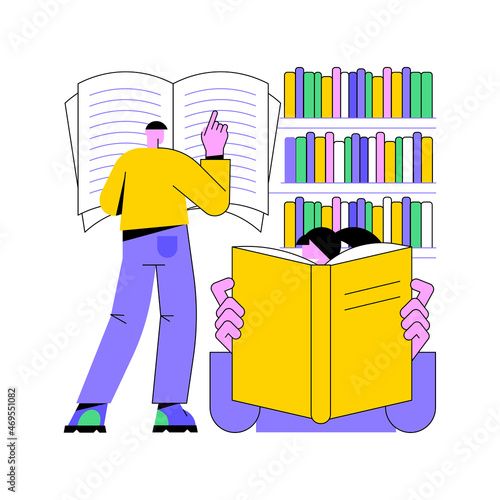 Public library abstract concept vector illustration. Children library event, tutoring and workshop, homework help, public service, reading facility, rare book access, take home abstract metaphor.