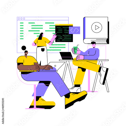 Digital classroom abstract concept vector illustration. Digital tablet, smart flipped classroom, blended learning, immersed in technology, online teaching education, elearning abstract metaphor.