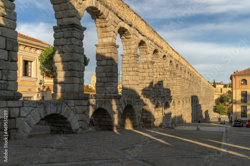 View of the famous Aqueduct of Segovia in Spain  photo