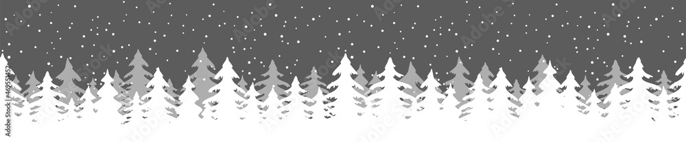 christmas landscape background with firs and snowfall