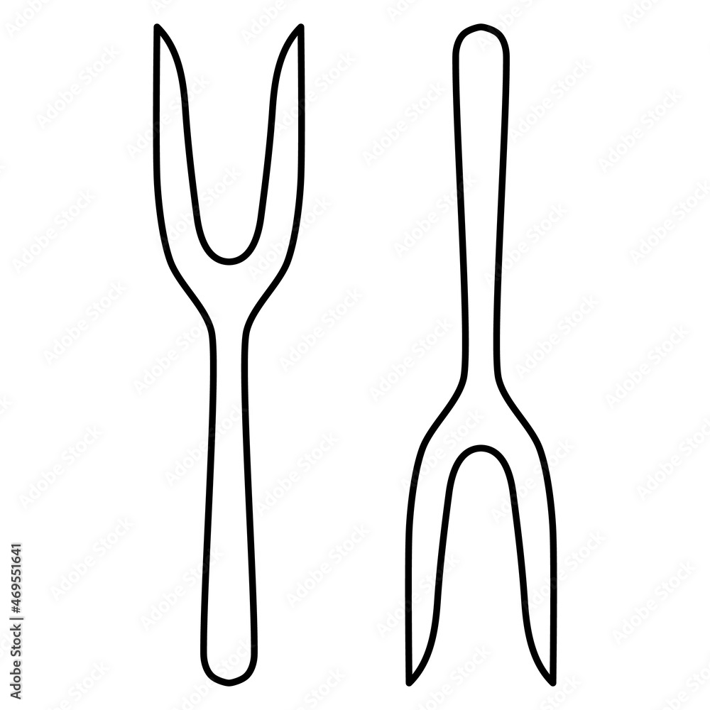 Kitchen tools cutlery set of two forks logo outline simple minimalistic flat design vector illustration isolated on white background Kitchen tools cutlery set of two forks logo outline simple minimalistic flat design vector illustration isolated on white background