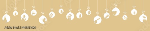 hanging christmastime baubles with icons for winter time concepts
