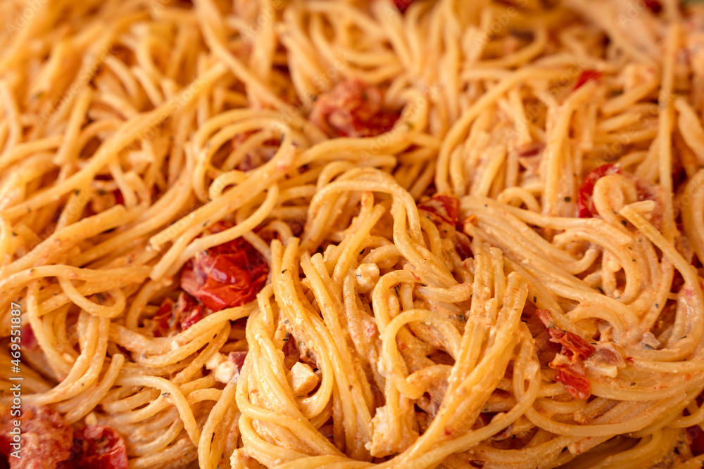 Baked tomato, basil and feta spaghetti, detail Baked tomato, basil and feta spaghetti, detail