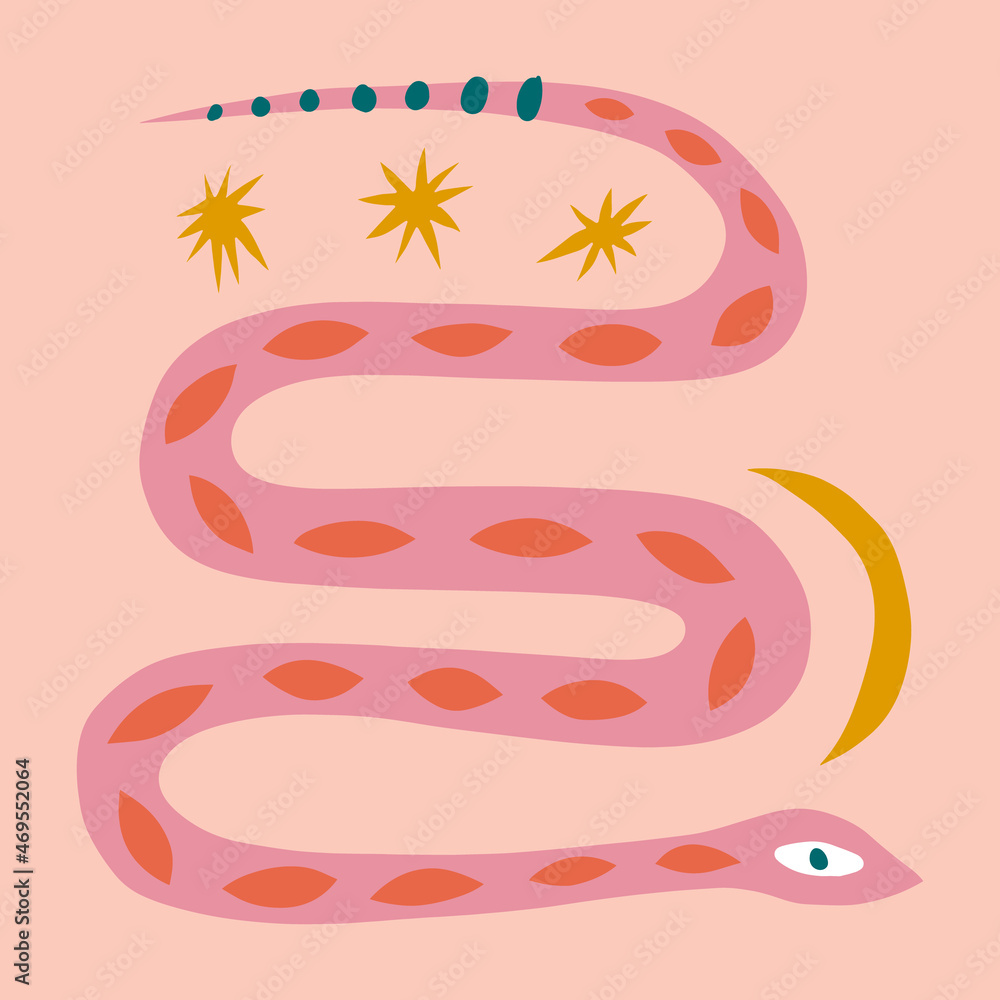 Childish style snake boho naive funky handdrawn art style vector illustration Childish style snake boho naive funky handdrawn art style vector illustration