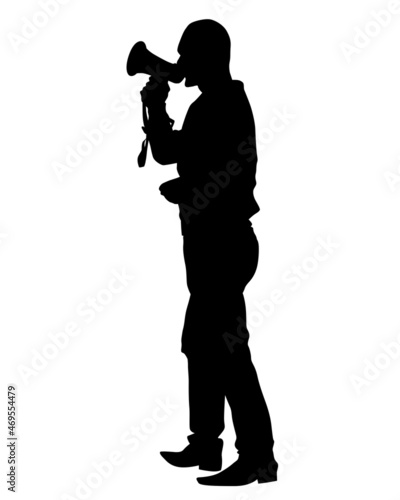 Man with a megaphone on white background