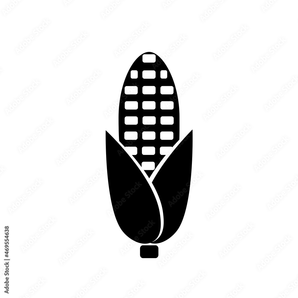 Corn with leaves, black icon. Isolated on white background vector illustration Corn with leaves, black icon. Isolated on white background vector illustration