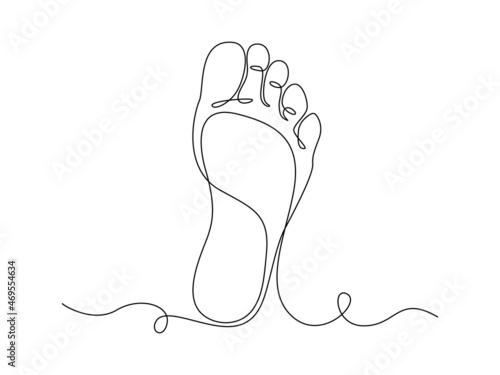 One continuous line drawing of bare foot. Elegance female leg in simple linear style. Concept of Wellness healthy massage and Care about skin. Editable stroke. Doodle vector illustration