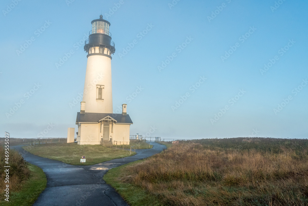 Scenic lighthouse in the early morning, Yaquina head in Oregon