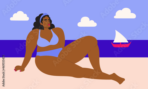 Illustration of woman relaxing at the beach