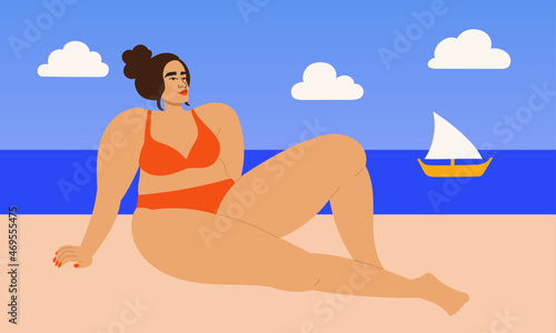 Illustration of woman relaxing at the beach