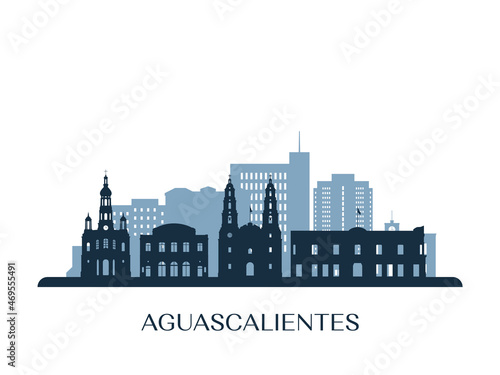 Aguascalientes skyline, monochrome silhouette. Vector illustration.