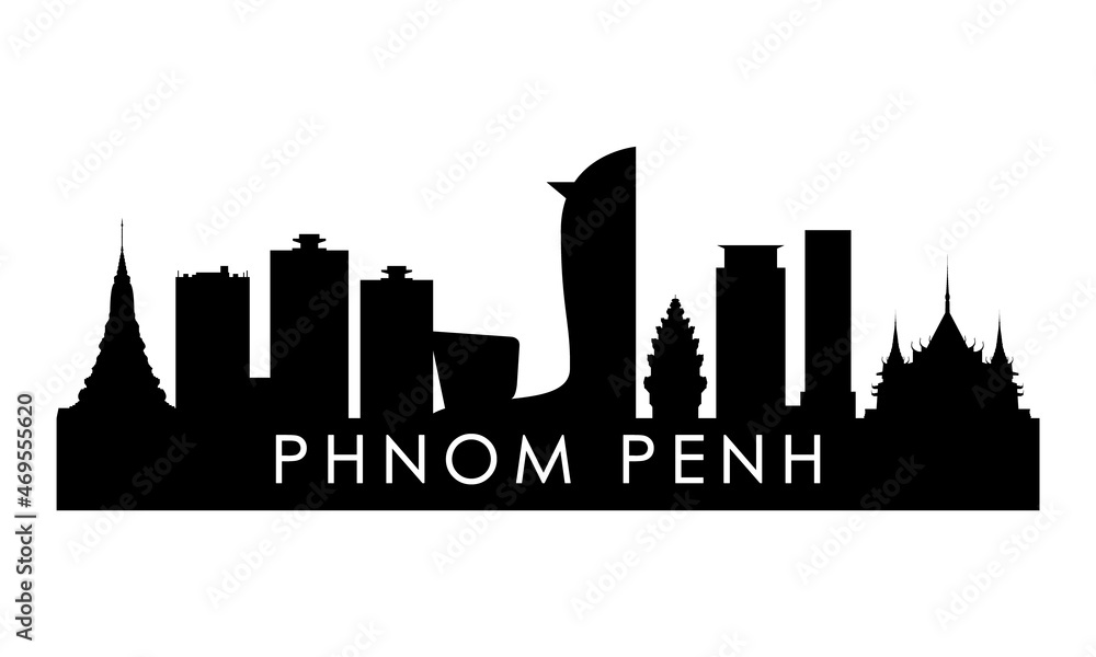 Phnom Penh skyline silhouette. Black Phnom Penh city design isolated on white background.