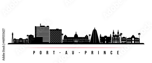 Port-au-Prince skyline horizontal banner. Black and white silhouette of Port-au-Prince, Haiti. Vector template for your design.