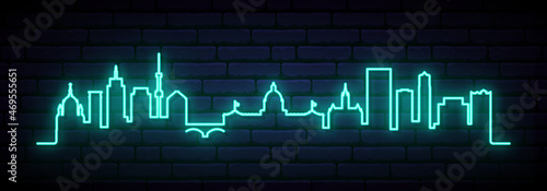 Blue neon skyline of Saint Paul. Bright Saint Paul City long banner. Vector illustration.