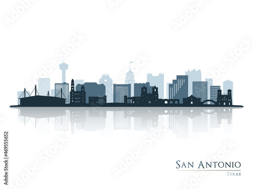 San Antonio skyline silhouette with reflection. Landscape San Antonio, Texas. Vector illustration. photo