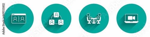 Set Video chat conference, Meeting, and icon with long shadow. Vector