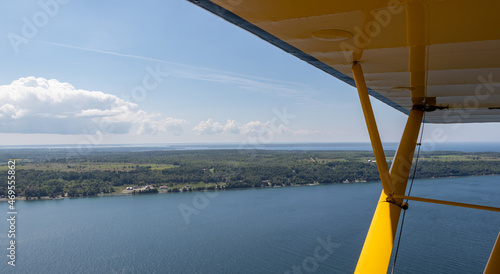 view from a seaplane of the coast at Manitoulin Island in Ontario, Canada