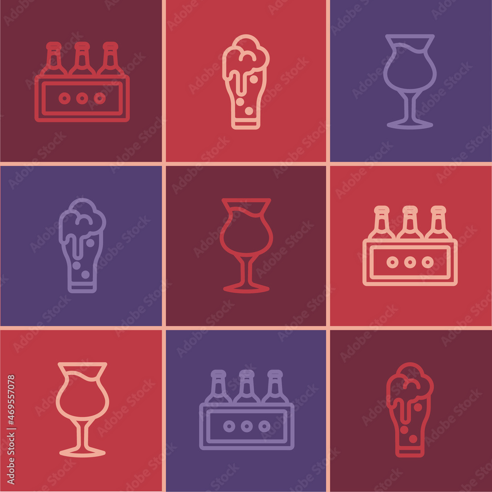 Set line Pack of beer bottles, Glass and icon. Vector Set line Pack of beer bottles, Glass and icon. Vector