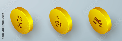 Set Isometric line Glass of beer, Beer tap and can icon. Vector