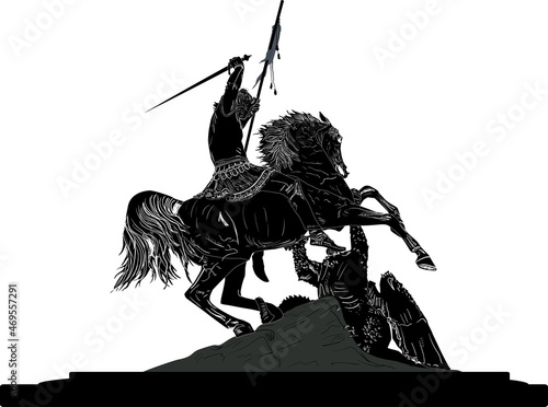 illustration with horseman statue isolated on white