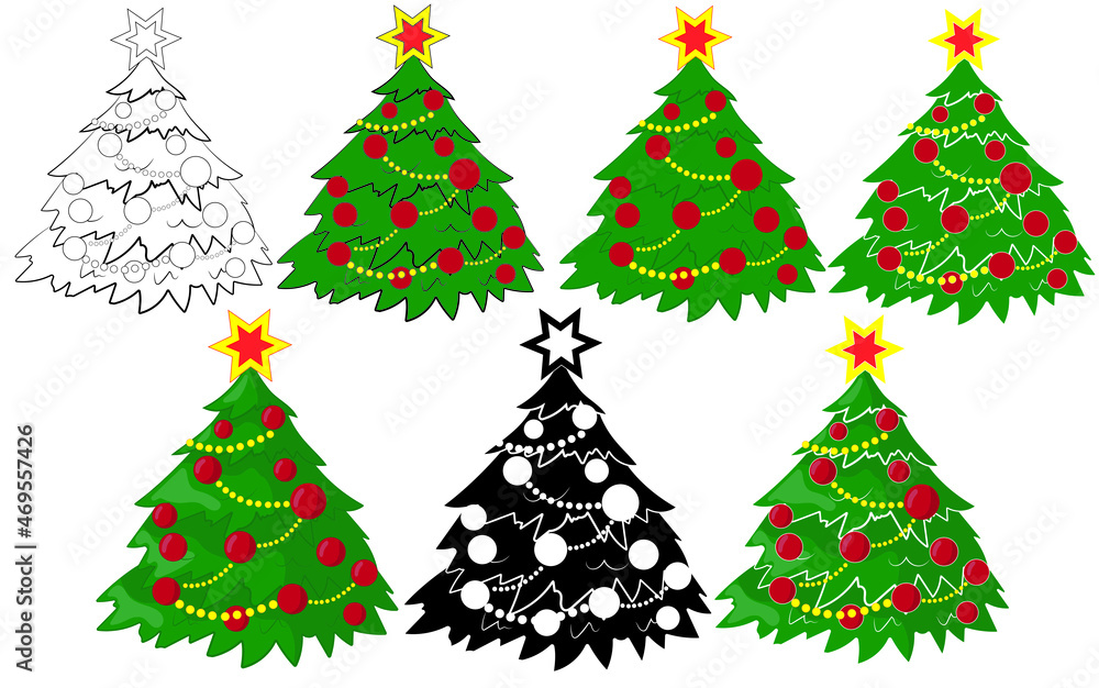 Set of Christmas decorated tree isolated on a white background. Vector illustration. Set of Christmas decorated tree isolated on a white background. Vector illustration.