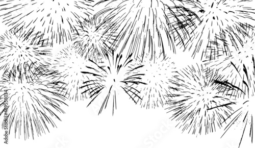 Firework texture, thin lines, transparent background. Backdrop to use for overlay, montage or brushes. Easy to recolor. Abstract vector illustration, eps 10. Happy new year concept.