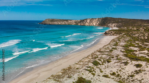 Pennington Bay is a wonderful beach in Kangaroo Island, South Australia. Aerial view from drone